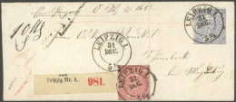 NDP 4/5 BRIEF, 1868, 1 Gr. Mittelrötlichkarmin Und 2 Gr. Blau Mit K2 LEIPZIG I. (ohne Jahreszahl) Auf Paketbegleitbrief  - Lettres & Documents
