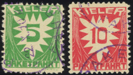 KIEL C 1,2 O, PAKETFAHRT: 1909, 5 Pf. Grün Und 10 Pf. Karminrot, 2 Prachtwerte - Private & Lokale Post