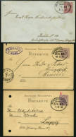BAHNPOST Neumünster-Kiel (Zug 55,62,63 Und 653) 1888-1890, 4 Belege, Dazu Eine Alte Ansichtskarte Vom Bahnhof Einfeld, F - Macchine Per Obliterare (EMA)