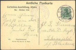 SST Bis 1918 05 BRIEF, ALTONA JUBILÄUMS GARTENBAU AUSSTELLUNG, 1.7.1914, Auf Ansichtskarte Dto. Mit 5 Pf. Germania, Prac - Brieven En Documenten