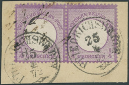 Dt. Reich 1 Paar BrfStk, 1872, 1/4 Gr. Grauviolett Im Waagerechten Paar, Tut-Stempel FRIEDRICHSWERTH, Linke Marke Tinten - Used Stamps