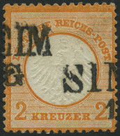 Dt. Reich 15 O, 1872, 2 Kr. Orange, Badischer L2 SINSHEIM!, Pracht, Signiert, Mi. 250.- - Usados