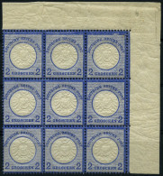 Dt. Reich 20 , 1872, 2 Gr. Ultramarin Im Postfrischen Neunerblock Aus Der Rechten Oberen Bogenecke, Dabei Die Plattenfeh - Unused Stamps