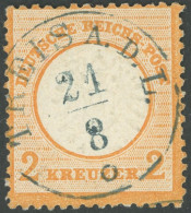 Dt. Reich 24 O, 1872, 2 Kr. Orange Mit Seltenem Zentrischen Blauschwarzen TuT-Stempel TREISA A.D.L., Farbfrisches Kabine - Andere & Zonder Classificatie