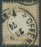 Dt. Reich 28 O, 1872, 18 Kr. Schwärzlichocker, K1 OFFENBACH, Farbfrisches Prachtstück, Fotoattest Hennies, Mi. 2800.- - Oblitérés