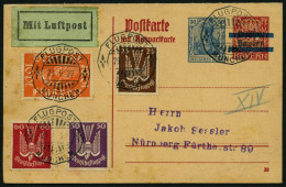 Dt. Reich 210,212/3 BRIEF, 1922, 25, 50 Und 60 Pf. Holztaube Auf P 134I/02, Luftpostkarte Von MÜNCHEN Nach Nürnberg, Fei - Cartas & Documentos
