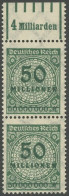 Dt. Reich 321AWb OR , 1923, 50 Mio. M. Blaugrün, Gezähnt, Walzendruck, Oberrandstück 1`5`1, Postfrisch, Pracht, Mi. (70. - Other & Unclassified