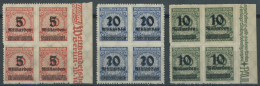 Dt. Reich 334-36B VB , 1923, 5 Mrd. Auf 10 Mio. M. - 10 Mrd. Auf 50 Mio. M., Durchstochen, In Viererblocks, Postfrisch,  - Unused Stamps
