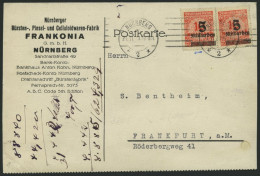 Dt. Reich 334B BRIEF, 1923, 5 Mrd. Auf 10 Mio. M. Zinnober, 2x Auf Portogerechter Bedarfskarte, Rechte Marke Gelocht, Li - Cartas & Documentos