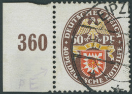 Dt. Reich 434I O, 1929, 50 Pf. Nothilfe Mit Plattenfehler +40 PE Statt PF, Linkes Randstück, Ein Kurzer Zahn Sonst Prach - Gebraucht