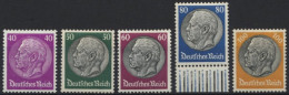 Dt. Reich 491-95 , 1933, 40 - 100 Pf. Hindenburg, Wz. 2, Falzreste, 5 Prachtwerte, Mi. 147.- - Ungebraucht