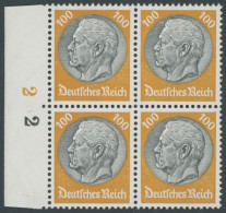 Dt. Reich 495 VB , 1933, 100 Pf. Hindenburg, Wz. 2, Im Linken Randviererblock, Postfrisch, Pracht, Mi. (720.-) - Unused Stamps