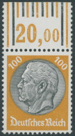 Dt. Reich 495WOR , 1933, 100 Pf. Hindenburg, Wz. 2, Walzendruck, Oberrandstück, Postfrisch, Pracht, Mi. 360.- - Unused Stamps