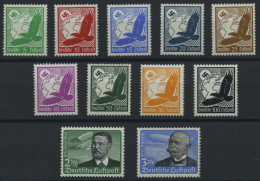 Dt. Reich 529-39x , 1934, Flugpost, Senkrechte Gummiriffelung, Prachtsatz, Mi. 750.- - Nuevos