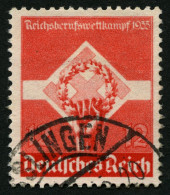 Dt. Reich 572y O, 1935, 12 Pf. Reichsberufswettkampf, Waagerechte Gummiriffelung, Pracht, Mi. 75.- - Oblitérés