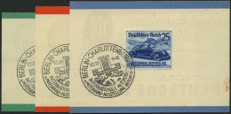 Dt. Reich 686-88 BrfStk, 1939, Automobilausstellung Mit Ersttags-Sonderstempel Auf 3 Kleinen Werbekarten Der Deutschen B - Oblitérés