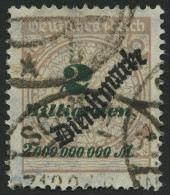 DIENSTMARKEN D 84 O, 1923, 2 Mrd. M. Mattsiena/schwarzgrün, Feinst (kl. Zahnmängel), Gepr. Peschl, Mi. 150.- - Officials