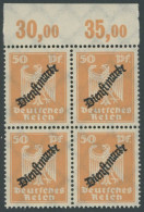 DIENSTMARKEN D 111POR VB , 1924, 50 Pf. Lebhaftorange, Plattendruck, Im Viererblock Vom Oberrand, Postfrisch, Pracht, Mi - Service