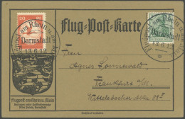 ZEPPELINPOST 11DA BRIEF, 1912, 20 Pf. Flp. Am Rhein Und Main Mit 5 Pf. Zusatzfrankatur Auf Flugpostkarte, Sonderstempel  - Poste Aérienne & Zeppelin