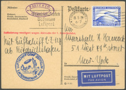 ZEPPELINPOST 26A BRIEF, 1929, Amerikafahrt, Auflieferung Friedrichshafen, Mit Maschinenstempel Fahne Beidseitig, Prachtk - Luchtpost & Zeppelin