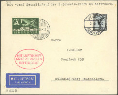 ZEPPELINPOST 56B BRIEF, 1930, Schweizfahrt, Bordpost, Brief Mit Schweizer Zusatzfrankatur, Feinst - Luchtpost & Zeppelin