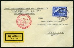 ZEPPELINPOST 57A BRIEF, 1930, Südamerikafahrt, Bordpost, Fr`hafen-Sevilla, Prachtbrief - Zeppelins