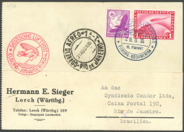 ZEPPELINPOST 317A BRIEF, 1935, 11. Südamerikafahrt, Bordpost, Karte Feinst (oben Einriss) - Luft- Und Zeppelinpost