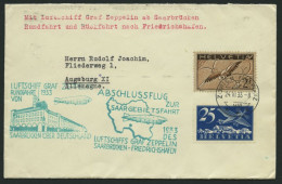 ZULEITUNGSPOST 218C BRIEF, Schweiz: 1933, Saargebietsfahrt, Rundfahrt, Beide Stempel Auf Prachtbrief - Zeppelins