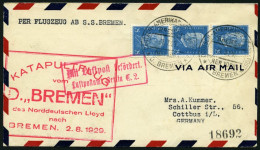 KATAPULTPOST 2c BRIEF, 1.8.1929, &quot,Bremen&quot, - Bremen, Deutsche Seepostaufgabe, Prachtbrief - Briefe U. Dokumente