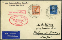 KATAPULTPOST 7b BRIEF, 1.10.1929, &quot,Bremen&quot, - New York, Seepostaufgabe, Prachtbrief - Briefe U. Dokumente