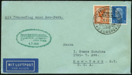 KATAPULTPOST 54b BRIEF, 4.7.1931, &quot,Europa&quot, - New York, Seepostaufgabe, Prachtbrief - Covers & Documents