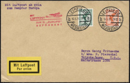 KATAPULTPOST 10.5.1931, Mit Luftpost Zum Dampfer Europa Befördert, Luftpostbrief Von Leipzig In Die USA, Pracht - Cartas & Documentos