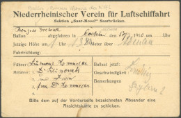 BALLON-FAHRTEN 1897-1916 17.7.1910, Niederrheinischer Verein Für Luftschifffahrt: Sektion Saar-Mosel Saarbrücken, Ballon - Avions