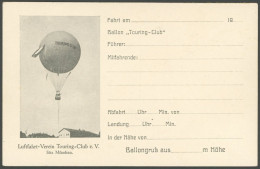 BALLON-FAHRTEN 1897-1916 1912/14, Luftfahrt-Verein Touring Clube.V., Ballongruß-Vordruckkarte, Ungebraucht, Pracht - Avions