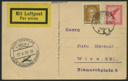 ERST-UND ERÖFFNUNGSFLÜGE 28.32.08 BRIEF, 22.5.1928, Konstanz-Wien, Prachtkarte - Zeppeline