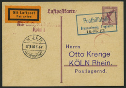 FLUGPLATZ, FLUGHAFENSTPL 7-01 BRIEF, Braunschweig Posthilfstelle Flughafen, 1926, Grüner R2, Datum-Gummistempel Auf Ganz - Avions