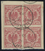 DP CHINA V 47b Paar BrfStk, 1896, 10 Pf. Rosarot, 2 Senkrechte Paare Als Viererblock Geklebt Auf Leinenbriefstück, Klein - China (offices)