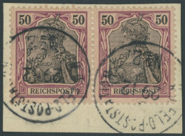 DP CHINA P Vg Paar BrfStk, Petschili: 1900, 50 Pf. Reichspost Im Waagerechten Paar Auf Postabschnitt (rückseitige Telegr - Cina (uffici)