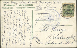 DP CHINA 29 BRIEF, 1908, 2 C. Auf 5 Pf., Ohne Wz., Auf Ansichtskarte Von PEKING Nach Osterburg, Handschriftliche Absende - Deutsche Post In China