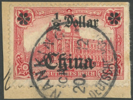 DP CHINA 44IAI BrfStk, 1906, 1/2 D. Auf 1 M., Mit Wz., Friedensdruck, Abstand 9 Mm, Stempel NANKING, Prachtbriefstück - Cina (uffici)