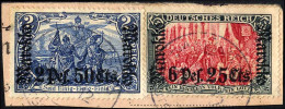 DP IN MAROKKO 56,58IA BrfStk, 1911, 2 P. 50 C. Auf 2 M. Und 6 P. 25 C. Auf 5 M. Auf Postabschnitt Mit Stempel MARRAKESCH - Deutsche Post In Marokko