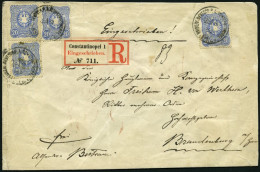 DP TÜRKEI V 42 BRIEF, 28.6.1883, 20 Pf. Ultramarin, 4x (eine Marke Fehlende Ecke), Auf Einschreibbrief Nach Brandenburg, - Turquia (oficinas)