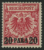 DP TÜRKEI 7e , 1899, 20 PA. Auf 10 Pf. Dunkelrosa, Falzrest, Pracht, Fotoattest Jäschke-L. - Deutsche Post In Der Türkei