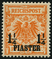 DP TÜRKEI 9ba , 1899, 11/4 PIA. Auf 25 Pf. Dunkelorange, Falzrest, Pracht, RR!, Fotoattest Jäschke-L., Mi. 1200.- - Deutsche Post In Der Türkei
