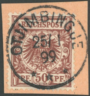 DSWA M 50d BrfStk, 1890, 50 Pf. Lebhaftrötlichbraun, Idealer Zentrischer Stempel OTJIMBINGUE, Postabschnitt, Kabinett - África Del Sudoeste Alemana