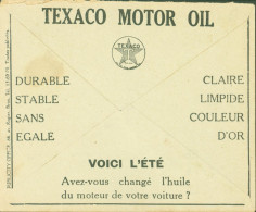 Enveloppe Illustrée Publicitaire Texaco Motor Oil Moteur Voiture Franchise CAD Bruxelles Chèques 13 VI 32 Flamme Chèques - Covers & Documents