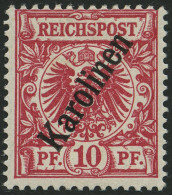 KAROLINEN 3IIc , 1900, 10 Pf. Dunkelrosa Steiler Aufdruck, Falzrest, Pracht, Fotobefund Jäschke-L., Mi. 260.- - Islas Carolinas