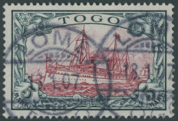 TOGO 19I O, 1900, 5 M. Grünschwarz/bräunlichkarmin, Ohne Wz., Mit Plattenfehler Wolke (Retusche) Zwischen Den Halteseile - Togo