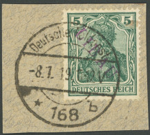 LIBAU 1Bb BrfStk, 1919, 5 Pf. Bläulichgrün, Type II, Aufdruck Rot, Prachtbriefstück, Mi. 130.- - Besetzungen 1914-18
