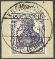 LIBAU 3Ba BrfStk, 1919, 15 Pf. Schwarzviolett, Type II, Aufdruck Violett, Prachtbriefstück, Gepr. Dr. Hochstädter, Mi. ( - Besetzungen 1914-18